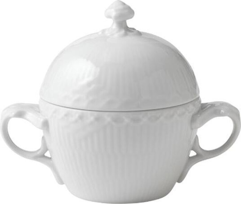 - Hvit Riflet Halvblonde sukkerskål m/lokk 20 cl