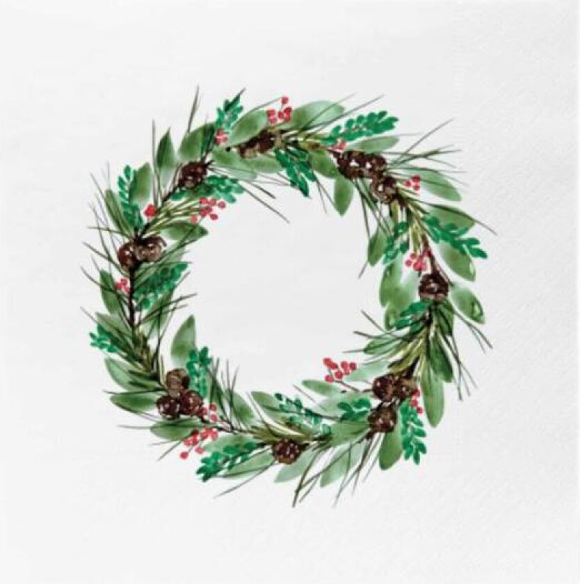 - Juleserviett julekrans 33x33 cm grønn