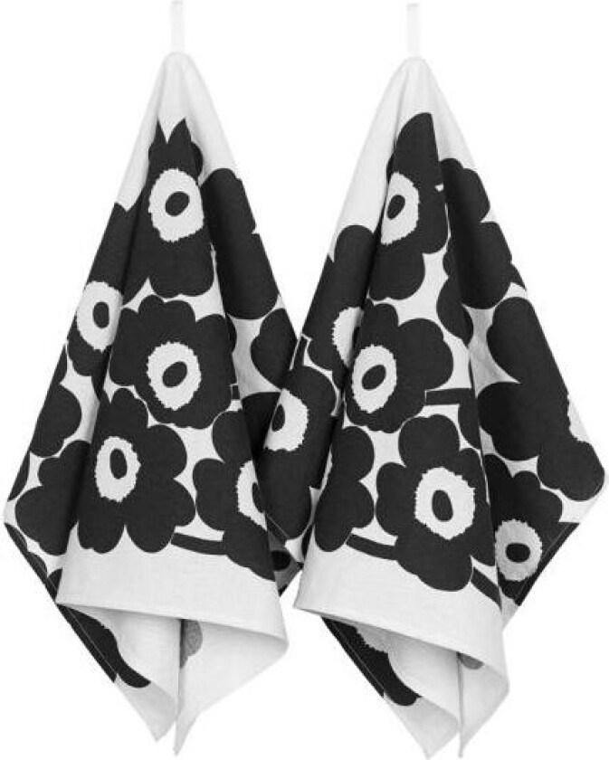 - Unikko kjøkkenhåndkle 2 stk hvit/svart