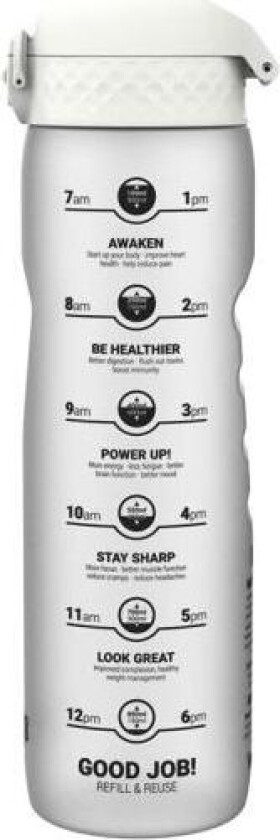 - Motiverende drikkeflaske 1L hvit