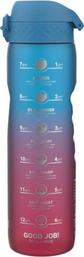 - Motiverende drikkeflaske 1L blå/rosa