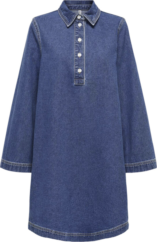 Onlfreya L/S Bell Dress DNM GUA Str M - Korte Kjoler Bomull