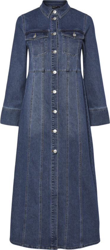 Pcfemma LS Long Denim Dress D2D FSY Str S - Maxi Kjoler