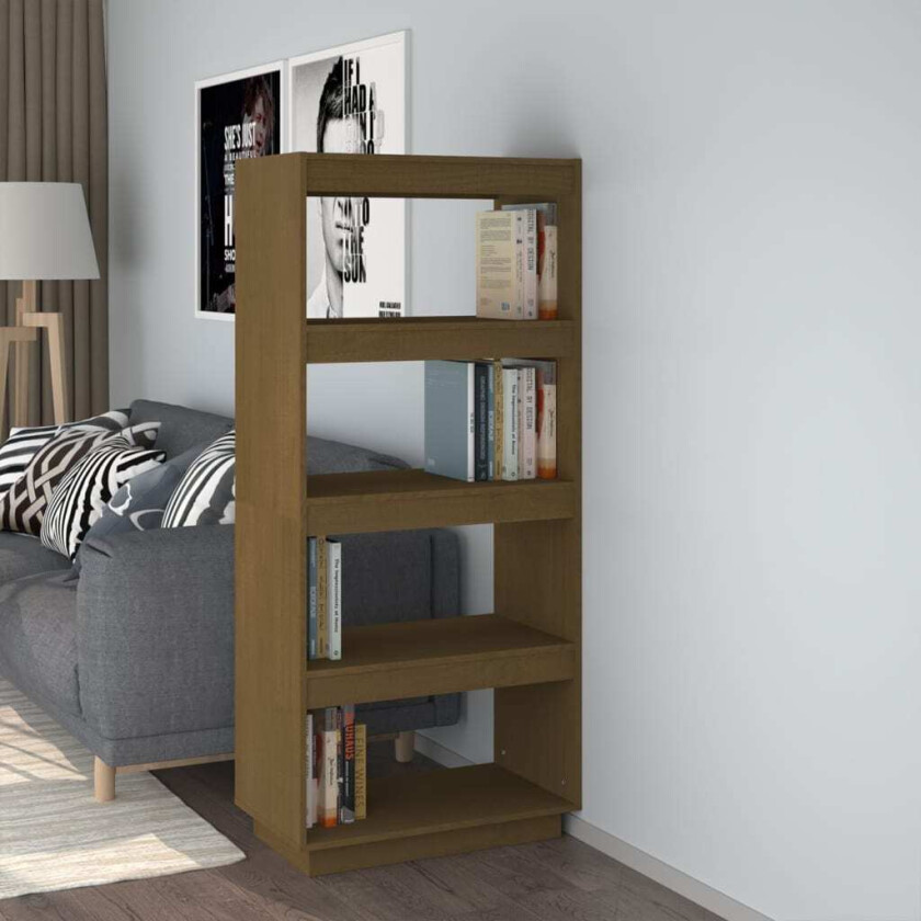 Bokhylle/romdeler honningbrun 60x35x135 cm heltre furu