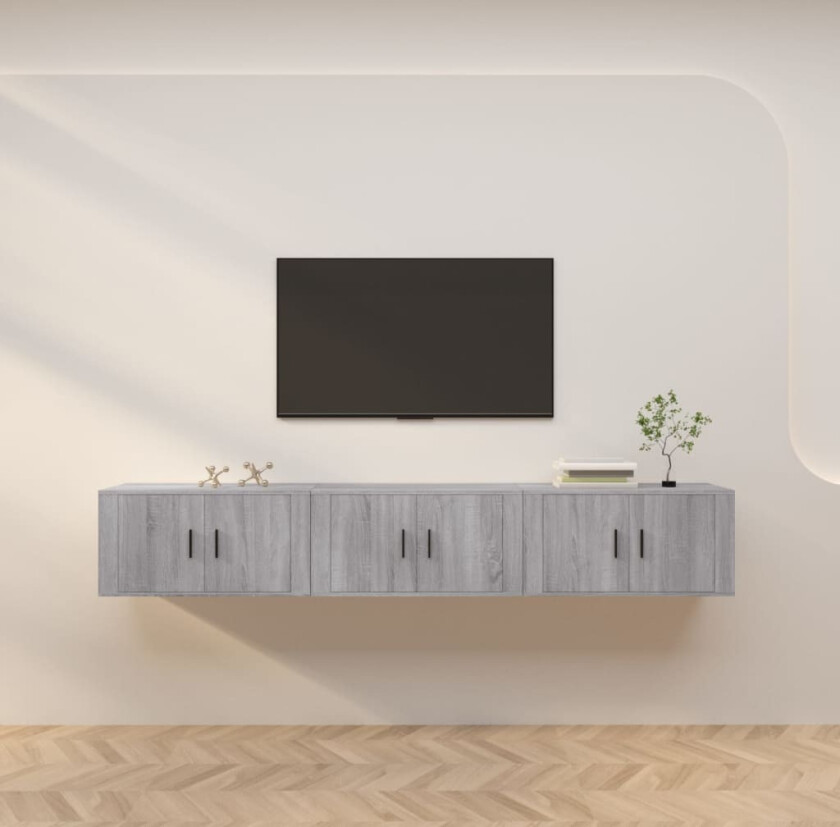 Vegghengte TV-benker 3 stk grå sonoma 80x34,5x40 cm