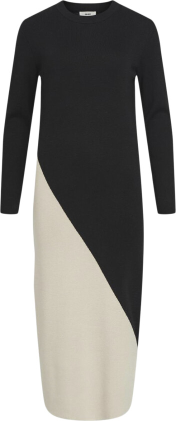 Objester Block L/S Knit Dress REP Str M - Midi Kjoler