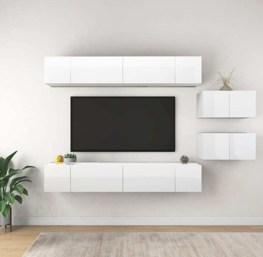 TV-benker 8 deler høyglans hvit sponplate