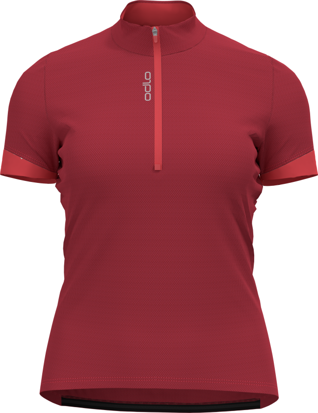 Women's T-shirt S/U Collar S/S 1/2 Zip Essential M, American Beauty/Cayenne