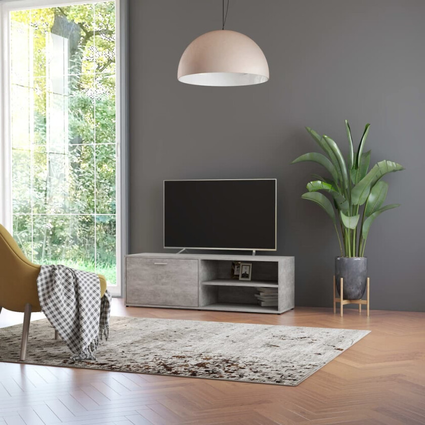 TV-benk betonggrå 120x34x37 cm sponplate