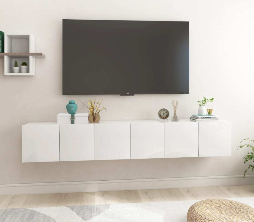 Hengende TV-benker 3 stk høyglans hvit 60x30x30 cm