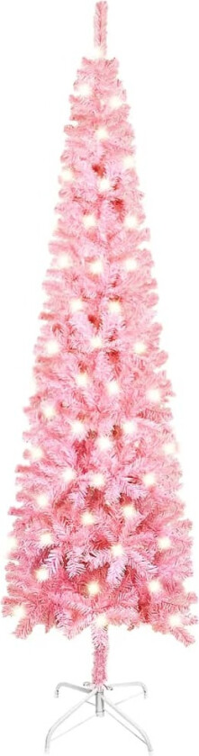 Forhåndsbelyst slankt juletre rosa 150 cm