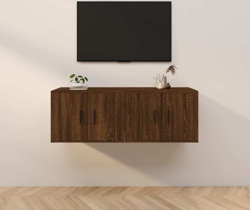 Vegghengte TV-benker 2 stk brun eik 57x34,5x40 cm