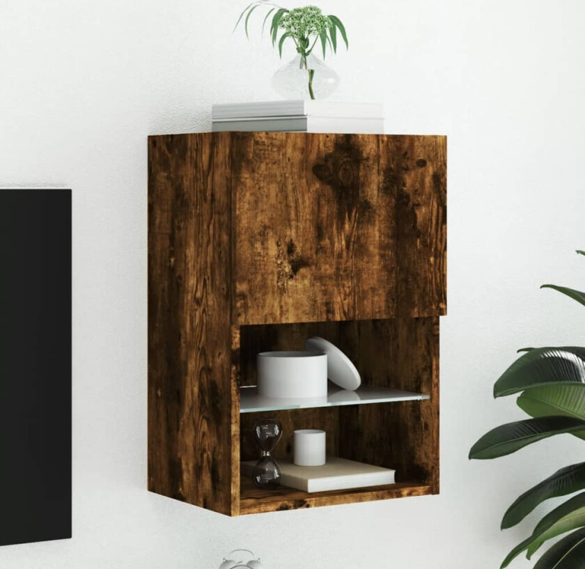 TV-benk med LED-lys røkt eik 40,5x30x60 cm