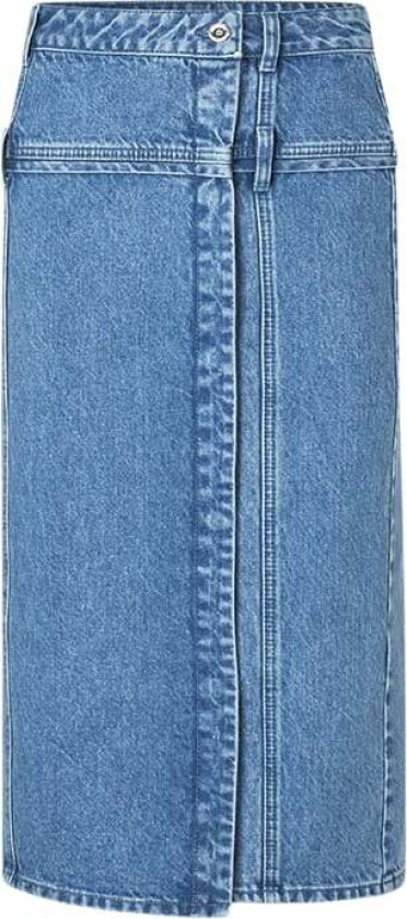Button Slit Detail Midi Skirt, 2251 Denim Str L - Midi Skjørt