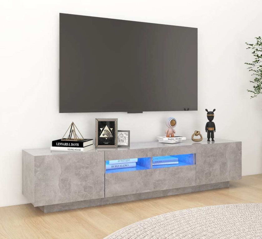 TV-benk med LED-lys betonggrå 180x35x40 cm