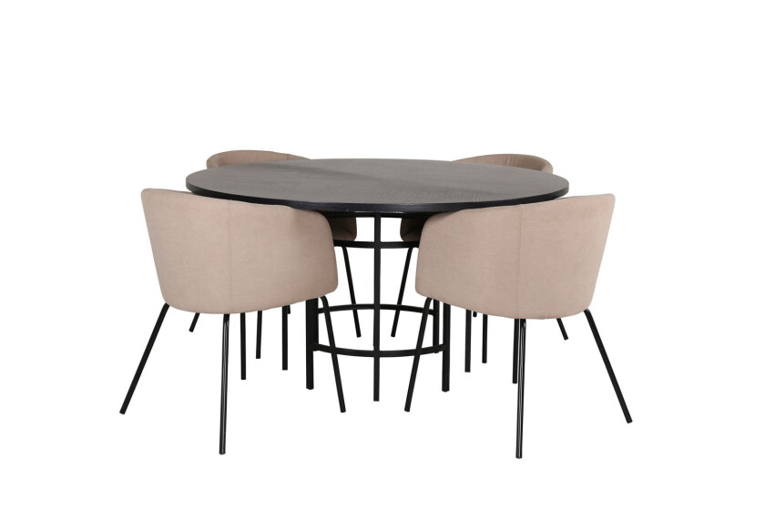 Copenhagen spisegruppe spisebord brun og 4 Berit spisestuestoler beige.