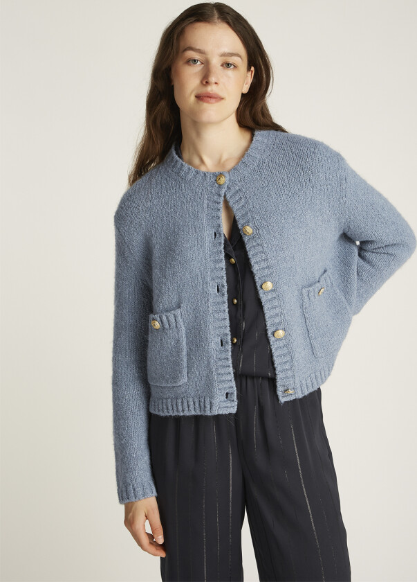 Textured Gold Button Lady Jacket Str S - Langermede Bluser