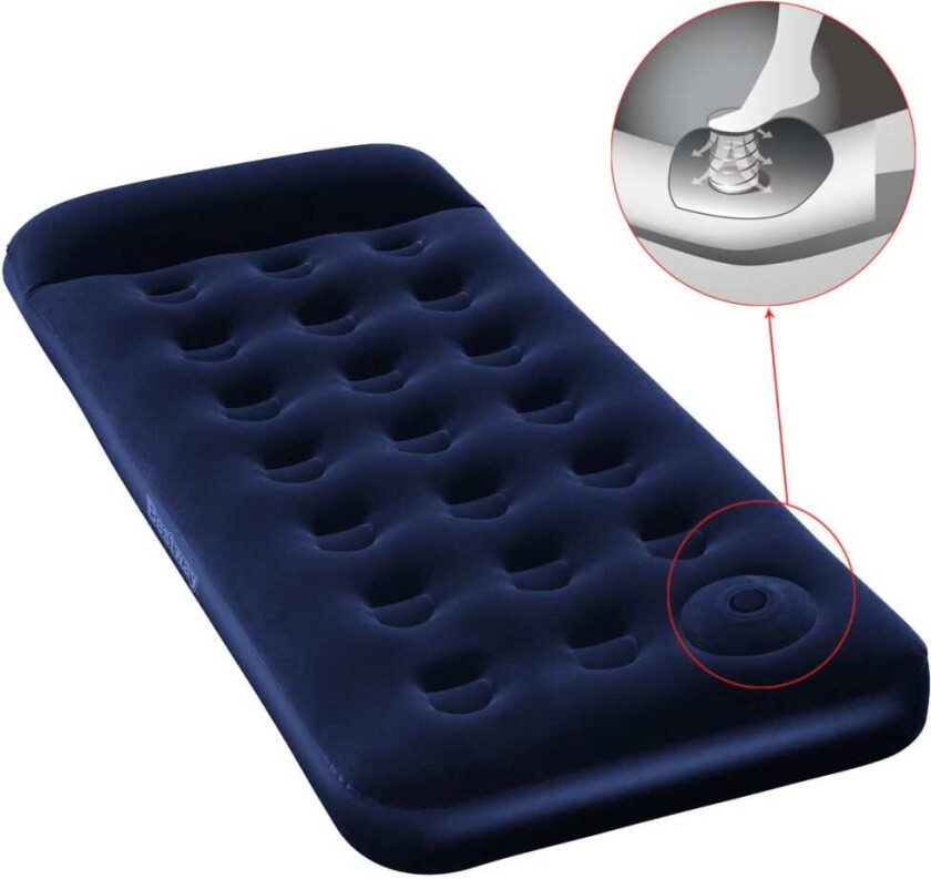 Oppblåsbar flokket luftseng med innebygd pumpe 185x76x22 cm