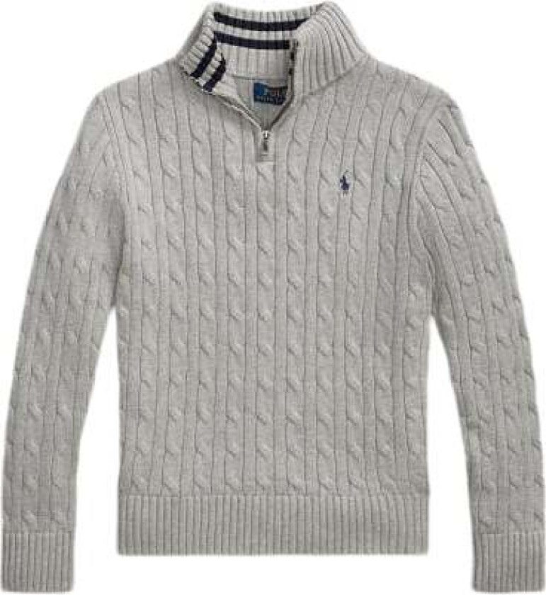 Cableknit Cotton Quarter-zip Sweater Str S - Strikket Bomull