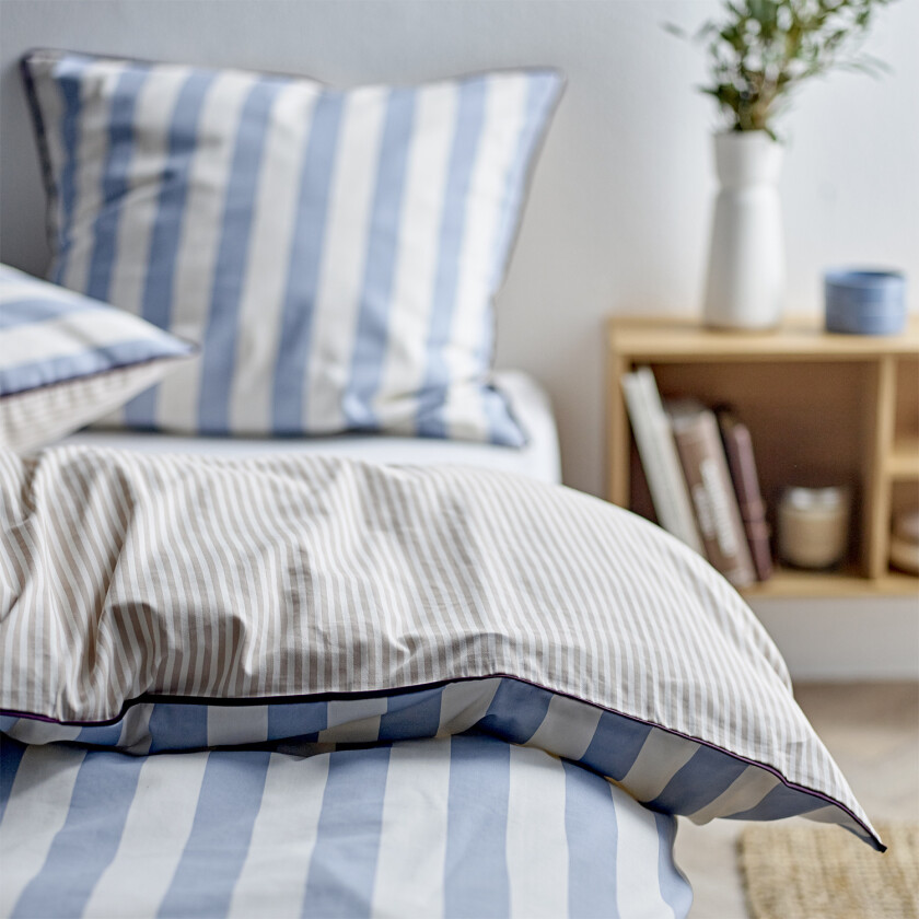Sengesett 140x220 Parallel Linen Blue Str L:220cm B:140cm H:0.1cm - Sengetøy Bomull
