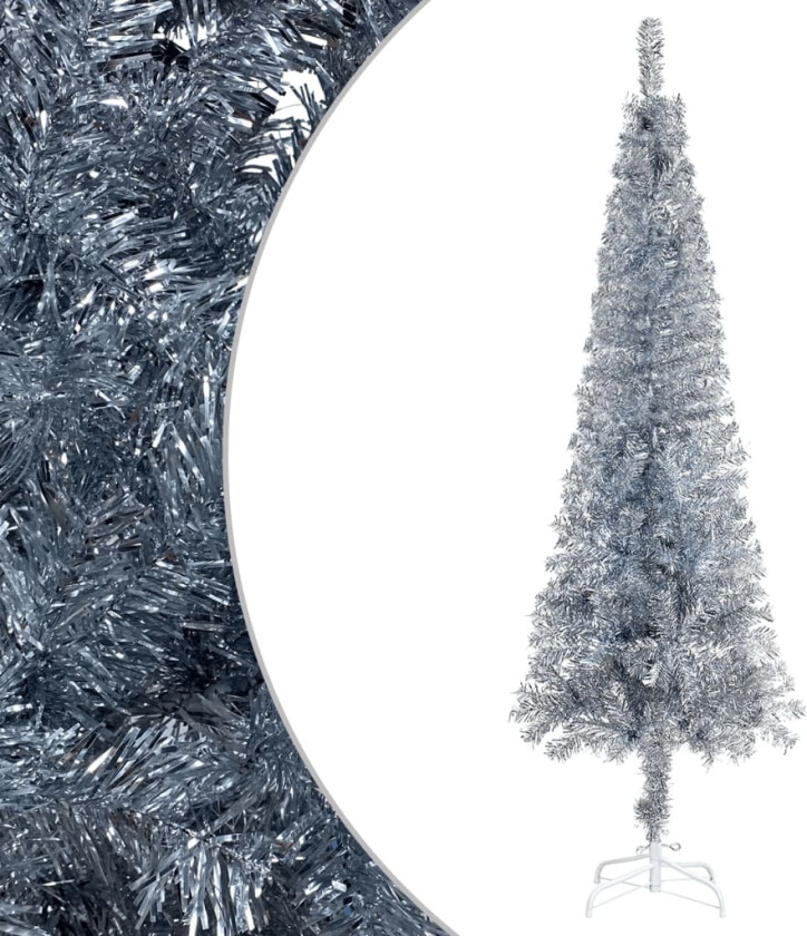 Slankt juletre sølv 210 cm