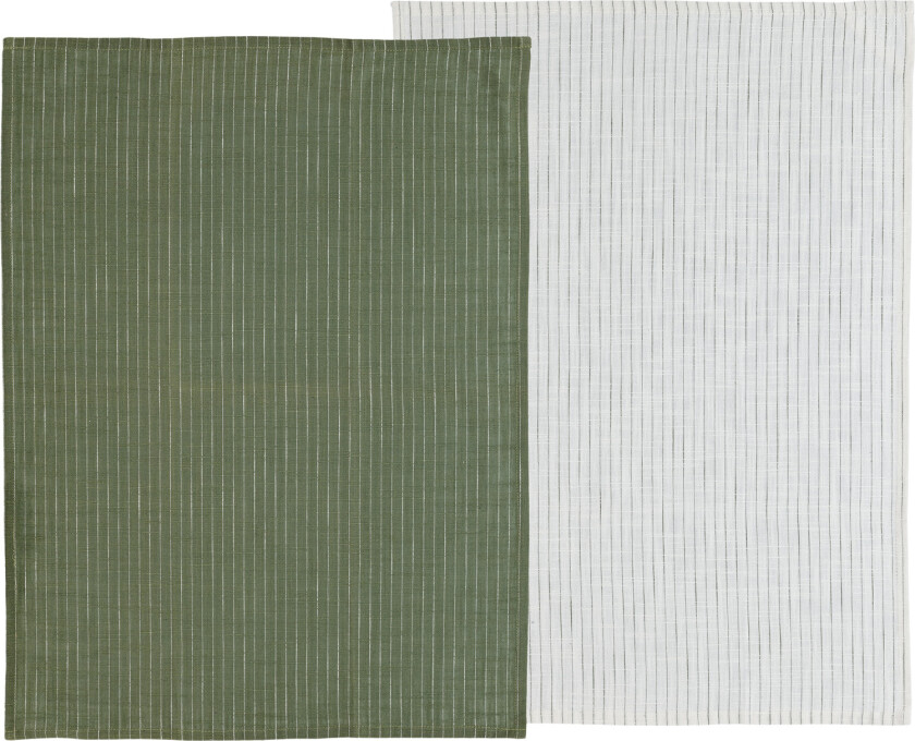 Kjøkkenhåndkle 50x70 Line 2 stk. Olive/white Str 70x50 cm - Kjøkkenhåndklær