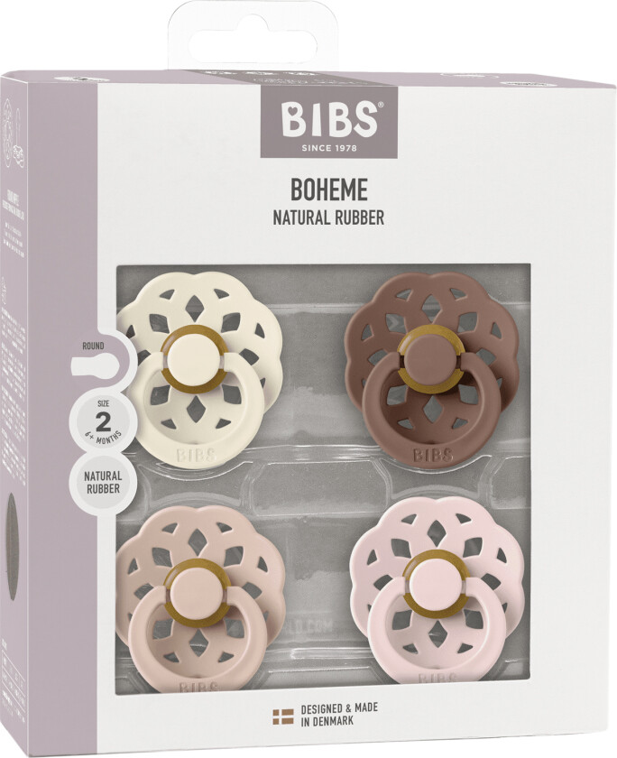Bibs Pacifier Boheme 4 Pack Latex Size 2 Ivory/blush/woodchu - Smokker