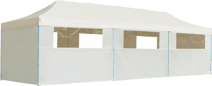 Sammenleggbart festtelt popup med 8 sidevegger 3x9 m kremhvit