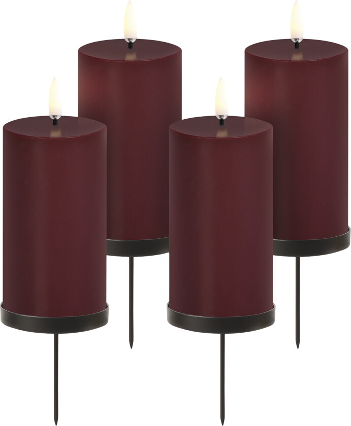 Giftbox w. Spike, Remote, LED Pillar Candle, Wine red, Smoot - Led Stearinlys