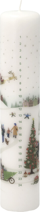 Kalenderlys Vinter 5 x 25 cm Hvit Parafin Str L:5cm B:5cm H:24.5cm - Kalenderlys