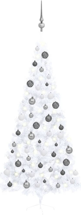 Forhåndsbelyst kunstig halvt juletre med kulesett hvit 240 cm