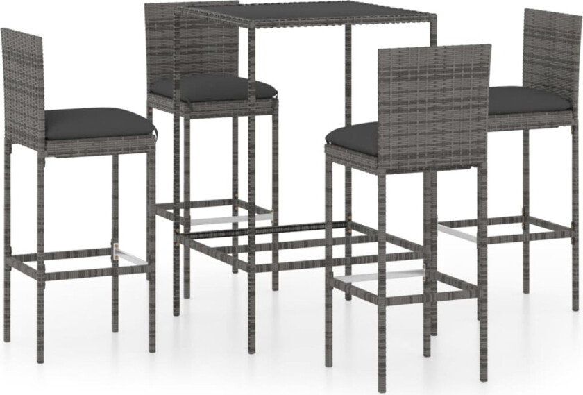 Barsett til hage med puter 5 deler polyrotting grå