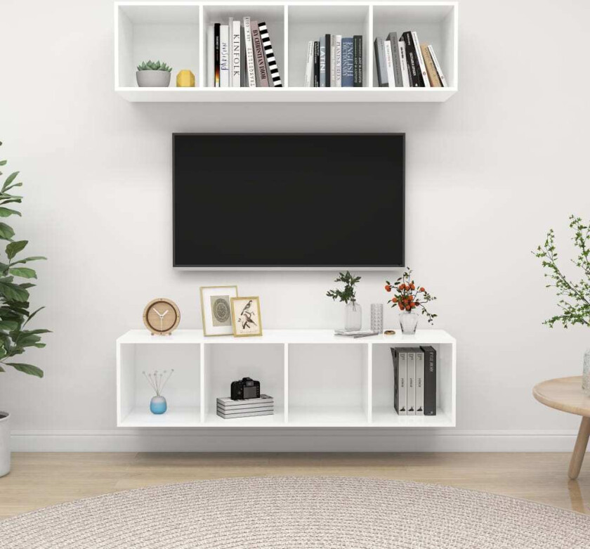 Vegghengte TV-benker 2 stk hvit sponplate