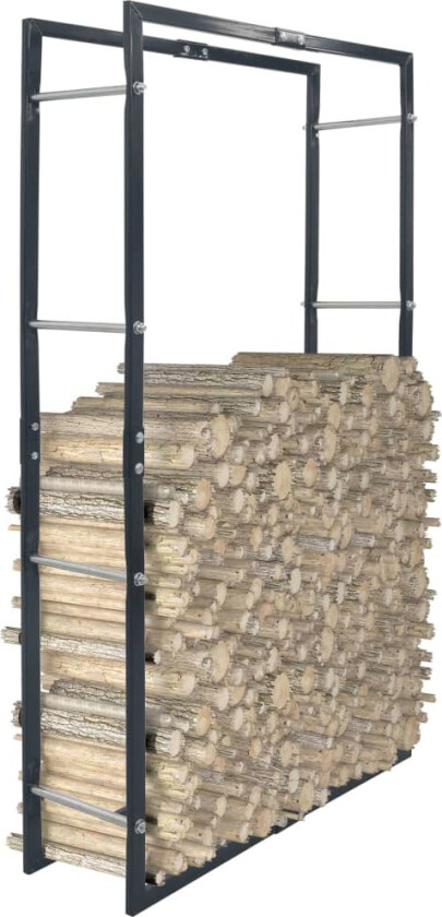 Vedstativ svart 80x25x150 cm stål