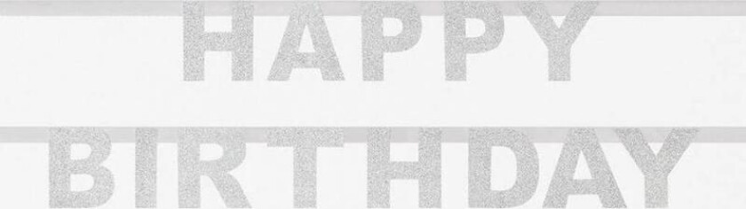 Girlander -Happy Birthday- Sølv glitter, 1,85m