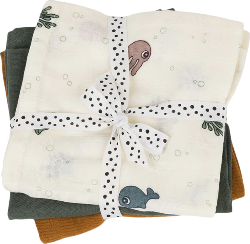 Stofble 3 stk Gots Sea Friends Farve Mix - Stoffbleier&Vaskekluter Tre