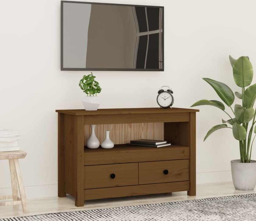 TV-benk honningbrun 79x35x52 cm heltre furu