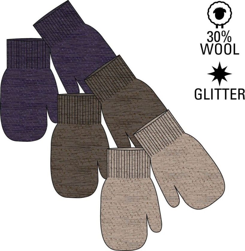 Magic Mittens 3 Pack w. Lurex Str 2-4Y - Votter&Hansker Merinoull