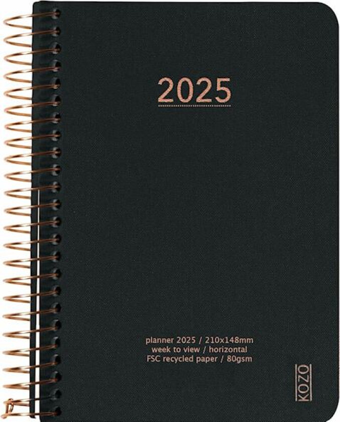 Kalender A6 2025 Uke Per Oppslag Black KOZO