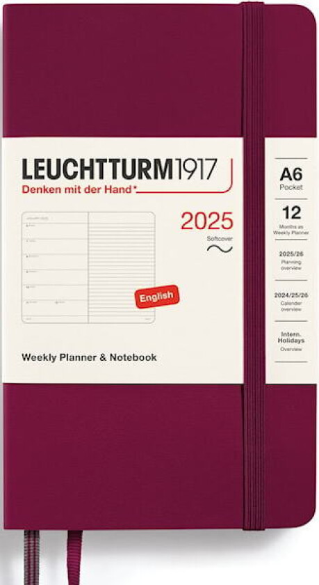 Kalender A6 2025 Weekly Planner/Notebook Soft Port Red Leuchtturm1917