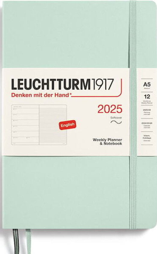 Kalender A5 2025 Weekly Planner/Notebook Soft Mint Green Leuchtturm1917