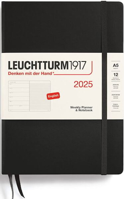Kalender A5 2025 Weekly Planner/Notebook Hard Black Leuchtturm1917