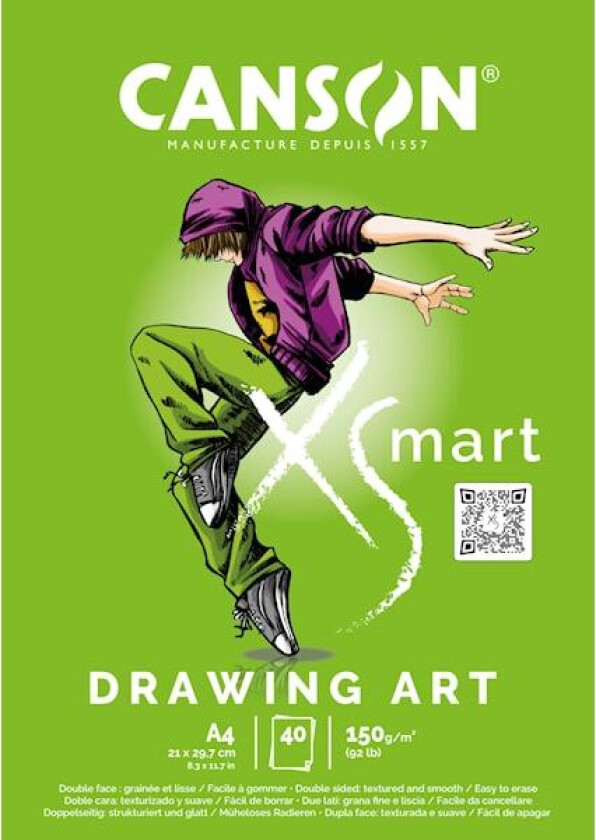 Skissepapir A4 limt langside 250g 40 ark Canson XSMART Drawing