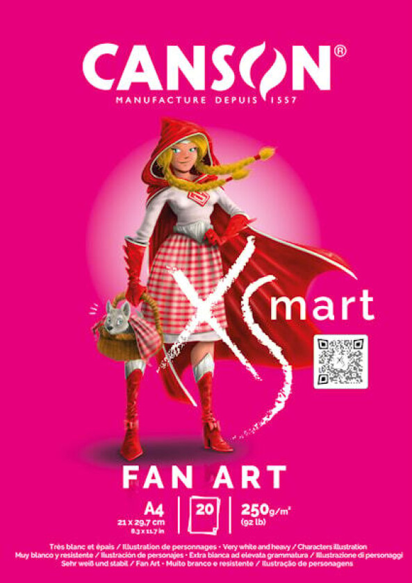 Skissepapir A4 limt langside 250g 40 ark Canson XSMART Fan Art