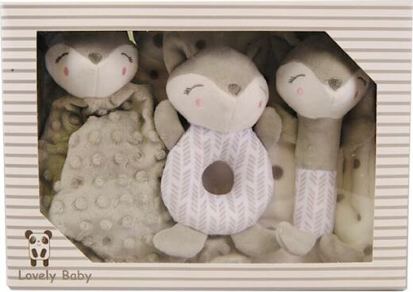 Carlo Baby Fleece-teppe og Kosedyr Gavesett Grey Fox