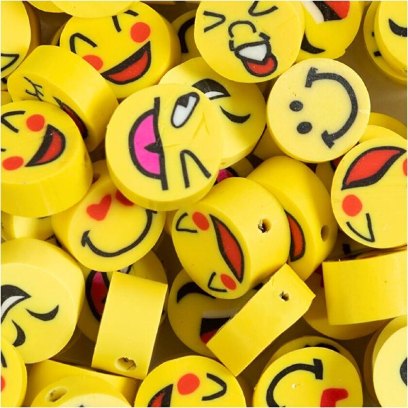 Figurperler, Smiley, dia. 10 mm, hullstr. 1,5 mm, 60stk./ 1 pk.