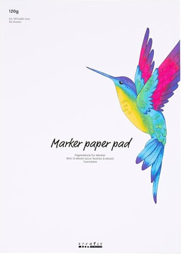 Tusjblokk, A3, 297x420 mm, 120 g, hvit, 30ark/ 1 pk.