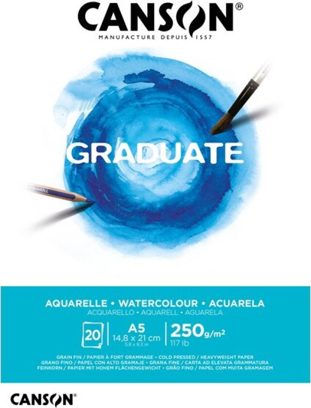 Akvarellpapir A5-blokk 20 ark 250g, Canson Graduate
