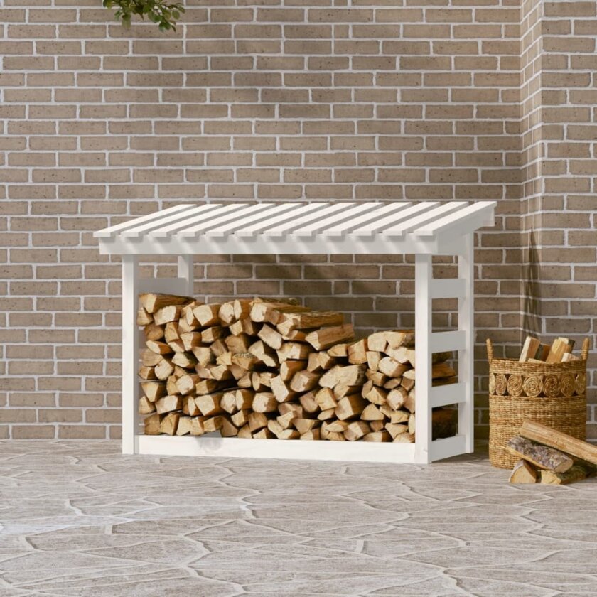 Vedstativ hvit 108x64,5x78 cm heltre furu
