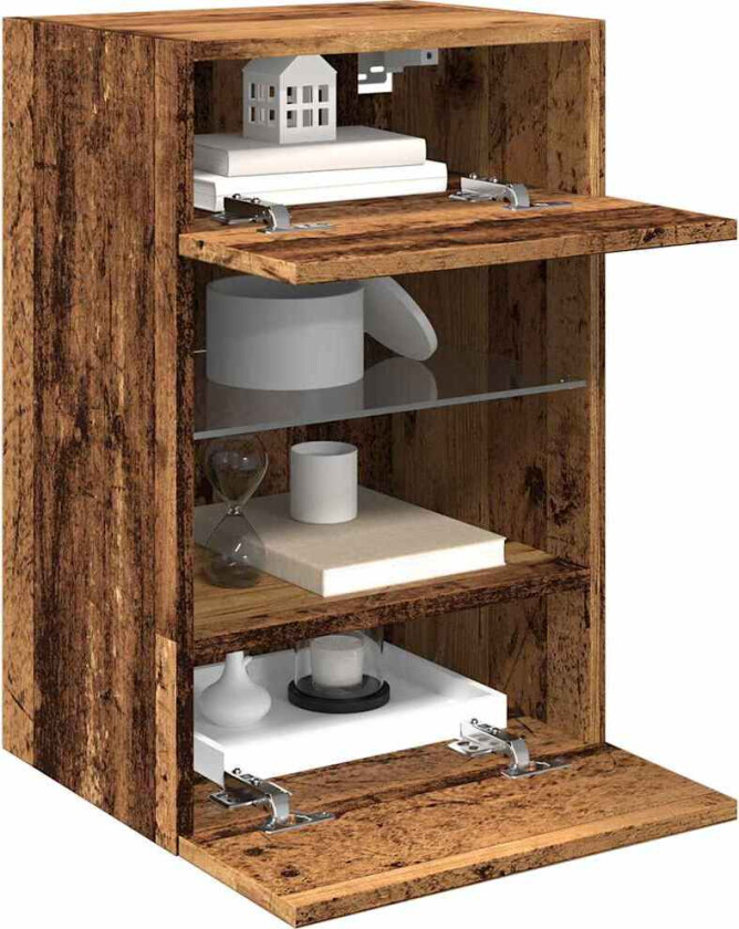 Vegghengte TV-benker med LED 2 stk gammelt tre 40x30x60,5 cm